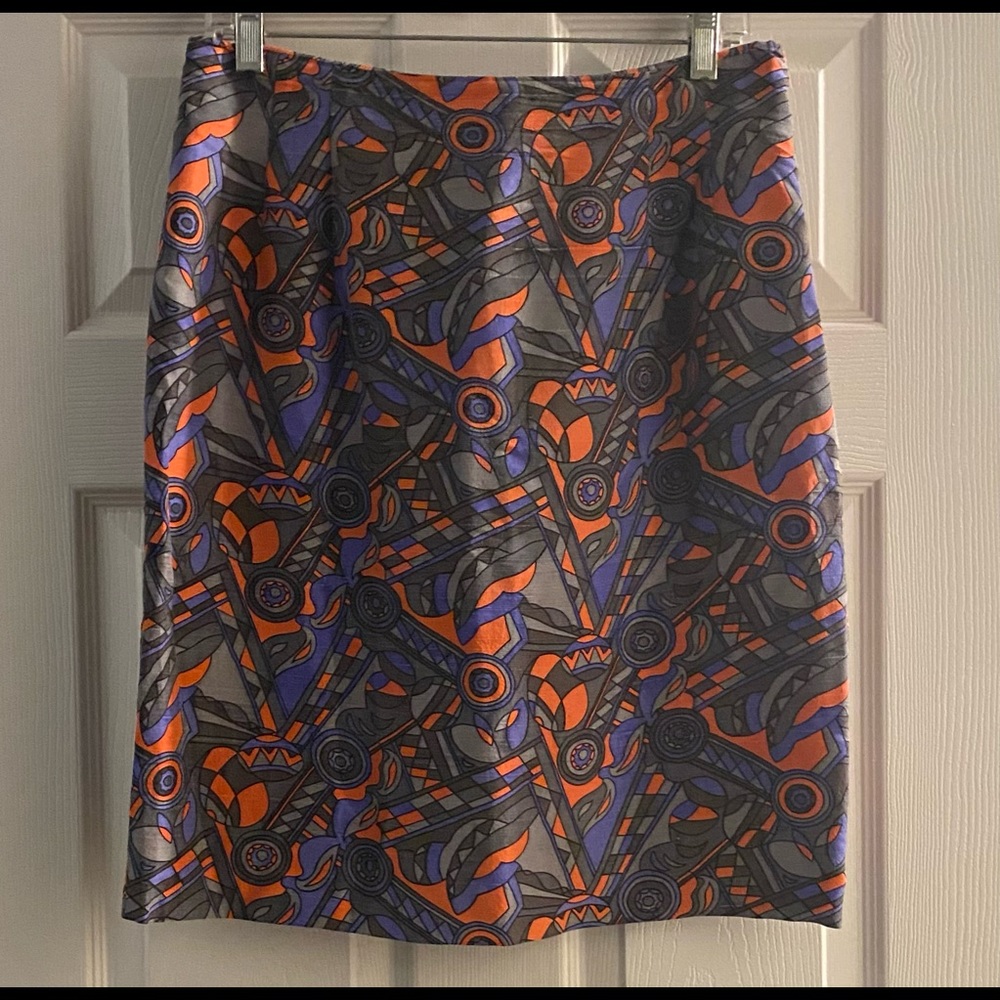 Ann Taylor Geometric Print 100% Silk Lined Mini Skirt Size 14